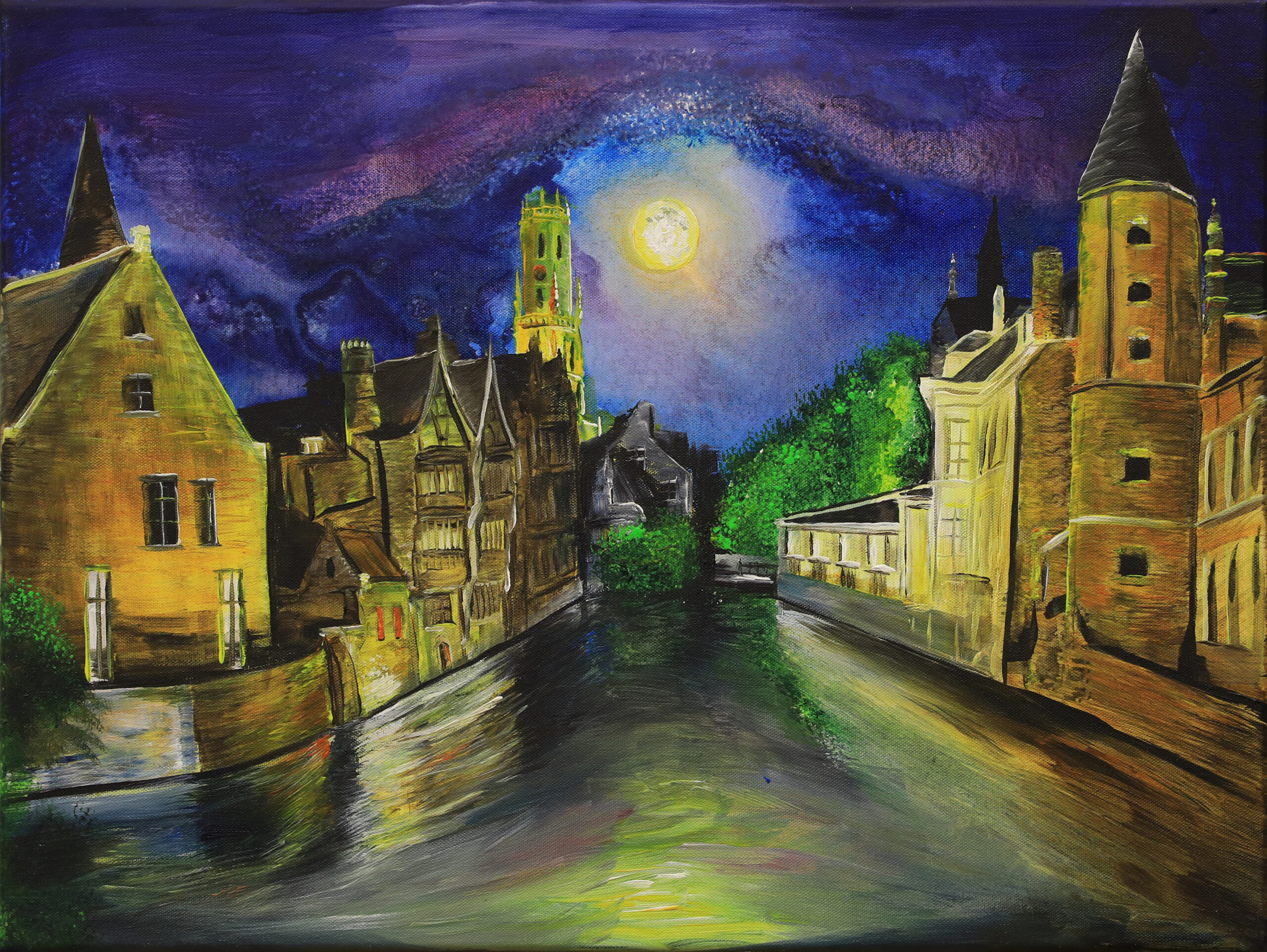 Luminous Tranquility: Moonlit Reflections of a Medieval City